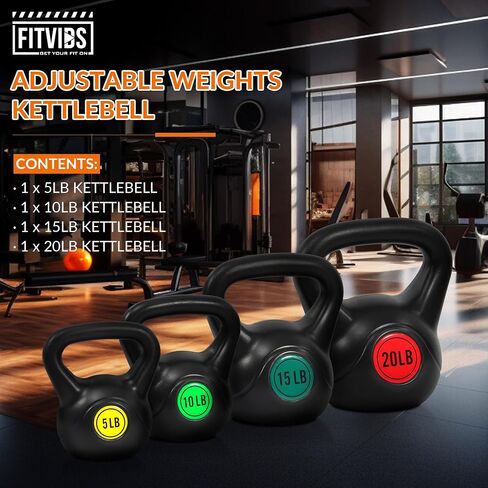 Wide Grip 3-Piece or 4-Piece Kettlebell Exercise Fitness Weight Set, Include 5 lbs, 10 lbs, 15 lbs and 20 lbs, Set of 3 or Set of 4 in Saudi Arabia