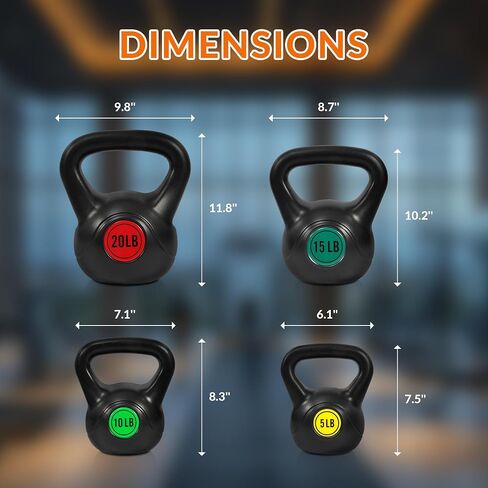 Wide Grip 3-Piece or 4-Piece Kettlebell Exercise Fitness Weight Set, Include 5 lbs, 10 lbs, 15 lbs and 20 lbs, Set of 3 or Set of 4 in Saudi Arabia