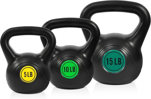 Wide Grip 3-Piece or 4-Piece Kettlebell Exercise Fitness Weight Set, Include 5 lbs, 10 lbs, 15 lbs and 20 lbs, Set of 3 or Set of 4 in Saudi Arabia