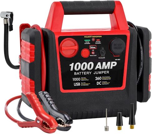 Jump Starter with Air Compressor, 260PSI 1000A Car Battery Jump Starter Battery Pack (6.0 Gas/6.0L Diesel),12V Car Jumper Starter Portable Jump Box with Tire Inflator in Saudi Arabia