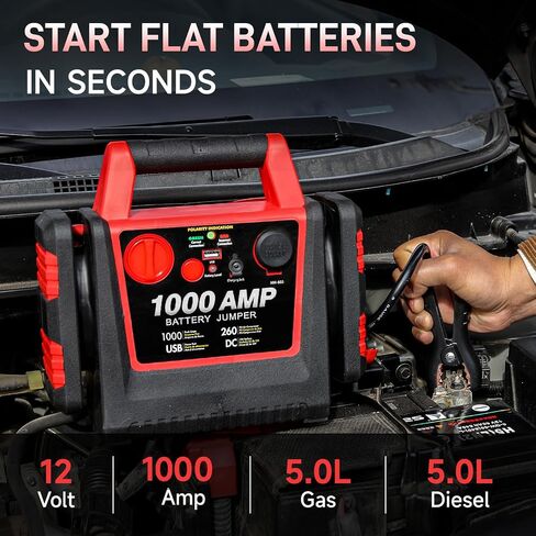 Jump Starter with Air Compressor, 260PSI 1000A Car Battery Jump Starter Battery Pack (6.0 Gas/6.0L Diesel),12V Car Jumper Starter Portable Jump Box with Tire Inflator in Saudi Arabia