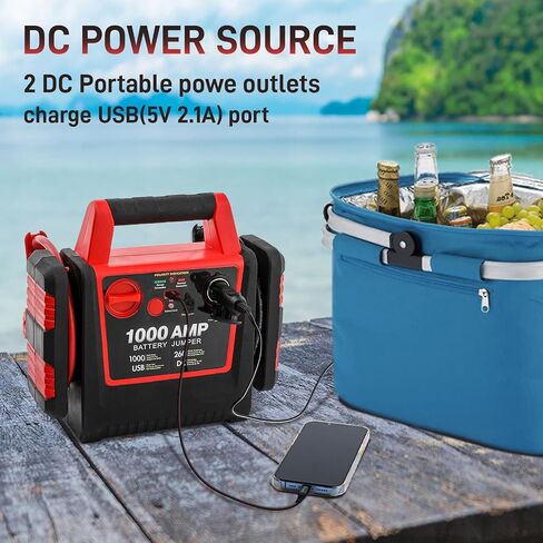 Jump Starter with Air Compressor, 260PSI 1000A Car Battery Jump Starter Battery Pack (6.0 Gas/6.0L Diesel),12V Car Jumper Starter Portable Jump Box with Tire Inflator in Saudi Arabia