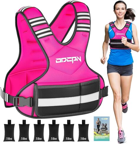 Weighted Vest Adjustable Weights for Women, 6-12 Lbs Weight Vest for Walking with Plus Size Pocket, Ruck Vest with 6 Ironsand Weights & Reflective Strip for Running, Workouts & Strength Training in Kuwait