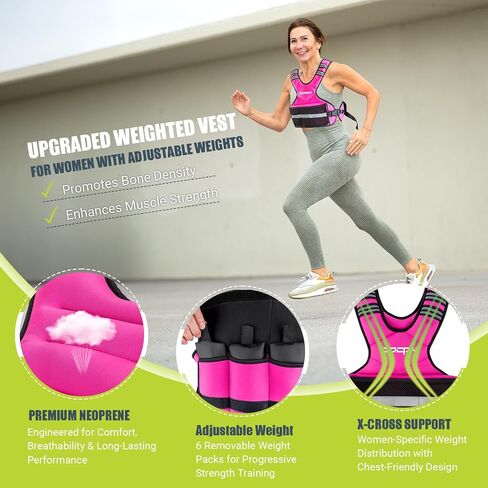 Weighted Vest Adjustable Weights for Women, 6-12 Lbs Weight Vest for Walking with Plus Size Pocket, Ruck Vest with 6 Ironsand Weights & Reflective Strip for Running, Workouts & Strength Training in Kuwait