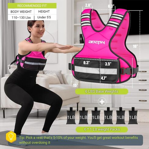 Weighted Vest Adjustable Weights for Women, 6-12 Lbs Weight Vest for Walking with Plus Size Pocket, Ruck Vest with 6 Ironsand Weights & Reflective Strip for Running, Workouts & Strength Training in Kuwait