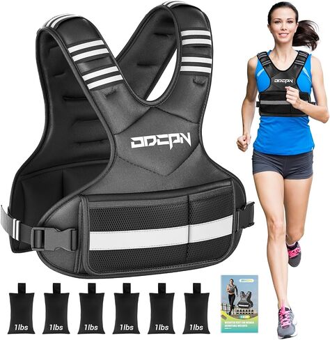 Weighted Vest Adjustable Weights for Women, 6-12 Lbs Weight Vest for Walking with Plus Size Pocket, Ruck Vest with 6 Ironsand Weights & Reflective Strip for Running, Workouts & Strength Training in Kuwait