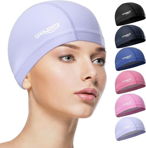 COOLMATE Fabric Swim Cap for Adult Women Men Kid 3 4 6 8 14 16, Silicone Water Resistant Layer, Cloth Swim Cap Gifts for Swimmers, Lightweight for Pool, Lap Swimming (1 pc) in Saudi Arabia
