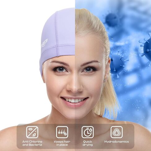 COOLMATE Fabric Swim Cap for Adult Women Men Kid 3 4 6 8 14 16, Silicone Water Resistant Layer, Cloth Swim Cap Gifts for Swimmers, Lightweight for Pool, Lap Swimming (1 pc) in Saudi Arabia