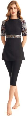 Womens Modest Swimsuit 2 Piece Elegant Short Sleeve Bikinis Surfing Swimwear in Saudi Arabia