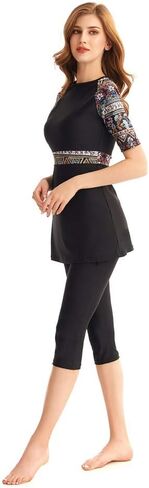 Womens Modest Swimsuit 2 Piece Elegant Short Sleeve Bikinis Surfing Swimwear in Saudi Arabia