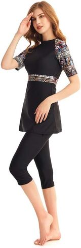 Womens Modest Swimsuit 2 Piece Elegant Short Sleeve Bikinis Surfing Swimwear in Saudi Arabia