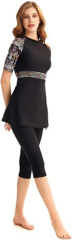 Womens Modest Swimsuit 2 Piece Elegant Short Sleeve Bikinis Surfing Swimwear in Saudi Arabia