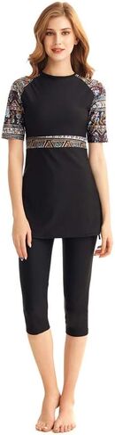 Womens Modest Swimsuit 2 Piece Elegant Short Sleeve Bikinis Surfing Swimwear in Saudi Arabia
