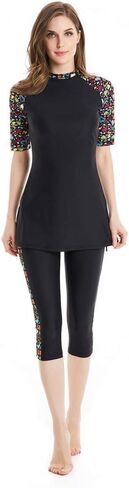Womens Modest Swimsuit 2 Piece Elegant Short Sleeve Bikinis Surfing Swimwear in Saudi Arabia