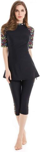 Womens Modest Swimsuit 2 Piece Elegant Short Sleeve Bikinis Surfing Swimwear in Saudi Arabia