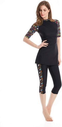 Womens Modest Swimsuit 2 Piece Elegant Short Sleeve Bikinis Surfing Swimwear in Saudi Arabia