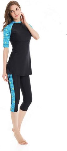 Womens Modest Swimsuit 2 Piece Elegant Short Sleeve Bikinis Surfing Swimwear in Saudi Arabia