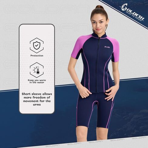 GoldFin Women Wetsuit Top, Womens Short Sleeve Wet Suit Jacket Neoprene Front Zip 2mm Swim Jackets Scuba Swimming Diving Snorkeling Water Aerobics in Kuwait