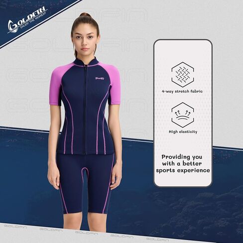 GoldFin Women Wetsuit Top, Womens Short Sleeve Wet Suit Jacket Neoprene Front Zip 2mm Swim Jackets Scuba Swimming Diving Snorkeling Water Aerobics in Kuwait