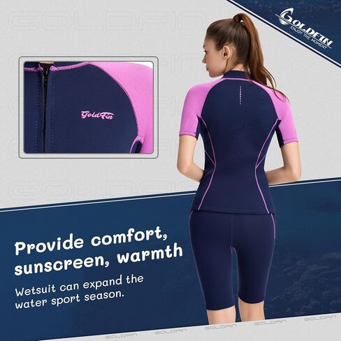 GoldFin Women Wetsuit Top, Womens Short Sleeve Wet Suit Jacket Neoprene Front Zip 2mm Swim Jackets Scuba Swimming Diving Snorkeling Water Aerobics in Kuwait