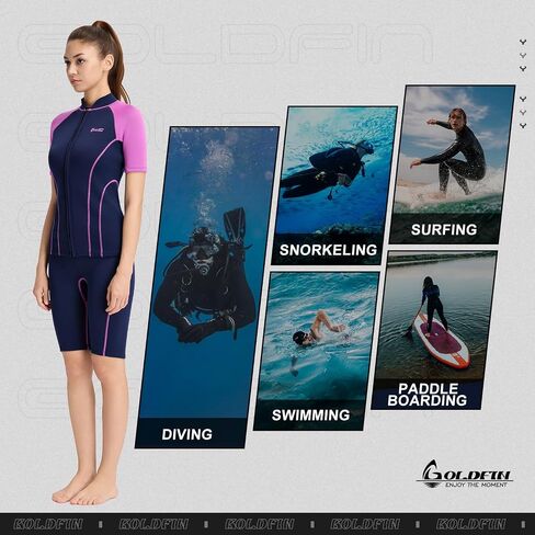 GoldFin Women Wetsuit Top, Womens Short Sleeve Wet Suit Jacket Neoprene Front Zip 2mm Swim Jackets Scuba Swimming Diving Snorkeling Water Aerobics in Kuwait