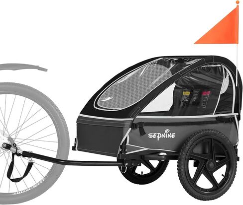 Sepnine Kids Bike Trailer, Suitable for 1 to 2 Kids, 12+ Months, Quick Attach to Bike, Foldable, with 5-Point Harness and Storage Bags in Kuwait