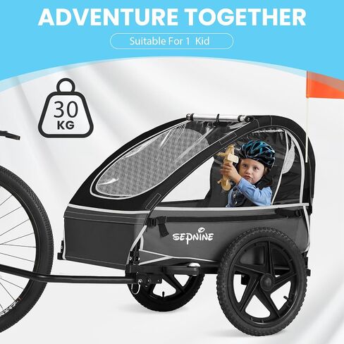 Sepnine Kids Bike Trailer, Suitable for 1 to 2 Kids, 12+ Months, Quick Attach to Bike, Foldable, with 5-Point Harness and Storage Bags in Kuwait