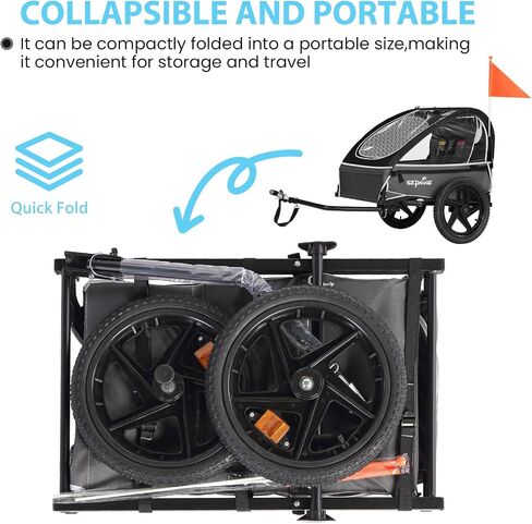 Sepnine Kids Bike Trailer, Suitable for 1 to 2 Kids, 12+ Months, Quick Attach to Bike, Foldable, with 5-Point Harness and Storage Bags in Kuwait