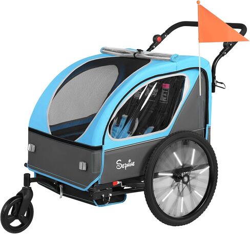 مقطورة دراجة Sepnine Kids ، 2 in1 Canopy Carrier تتحول إلى pushcart مناسبة من 1 إلى 2 أطفال صغار ، أطفال ، نعلق سريع بالدراجة ، قابلة للطي ، مع تسخير 5 نقاط وأكياس التخزين in Kuwait