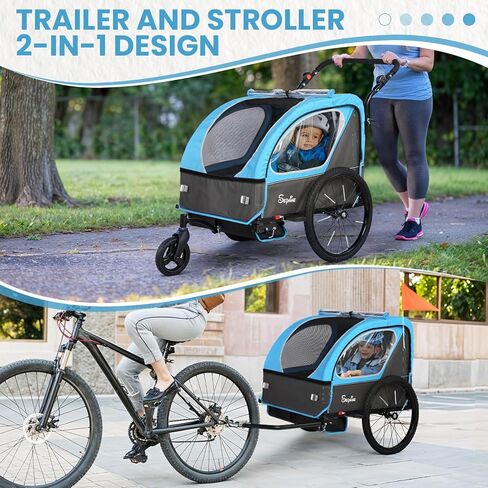 مقطورة دراجة Sepnine Kids ، 2 in1 Canopy Carrier تتحول إلى pushcart مناسبة من 1 إلى 2 أطفال صغار ، أطفال ، نعلق سريع بالدراجة ، قابلة للطي ، مع تسخير 5 نقاط وأكياس التخزين in Kuwait