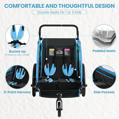مقطورة دراجة Sepnine Kids ، 2 in1 Canopy Carrier تتحول إلى pushcart مناسبة من 1 إلى 2 أطفال صغار ، أطفال ، نعلق سريع بالدراجة ، قابلة للطي ، مع تسخير 5 نقاط وأكياس التخزين in Kuwait