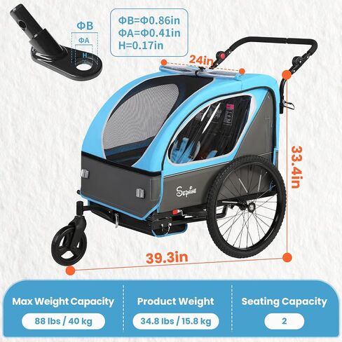 مقطورة دراجة Sepnine Kids ، 2 in1 Canopy Carrier تتحول إلى pushcart مناسبة من 1 إلى 2 أطفال صغار ، أطفال ، نعلق سريع بالدراجة ، قابلة للطي ، مع تسخير 5 نقاط وأكياس التخزين in Kuwait