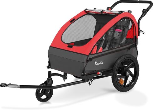 Sepnine Kids Bike Trailer, 2 in1 Canopy Carrier Converts to Stroller Suitable for 1 to 2 Kids, 12+ Months, Quick Attach to Bike, Foldable, with 5-Point Harness and Storage Bags in Saudi Arabia