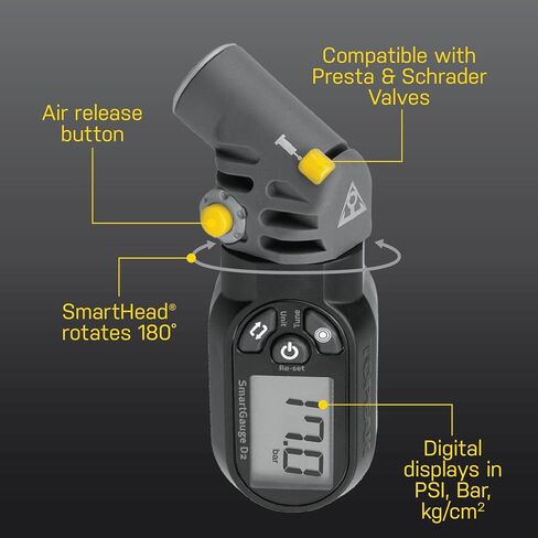Topeak SmartGauge D2 Digital Tire Pressure Gauge – Presta/Schrader Compatible, 250 Psi/17 Bar, Precision Air Pressure Reader with LCD Display for Bikes, Motorcycles & Sports Equipment in Saudi Arabia