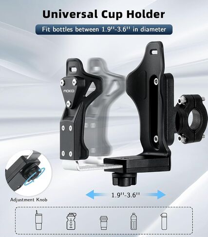 MoKo Bike Water Bottle Holder, Adjustable Bike Water Bottle Cage for 1.9-3.6" Diameter Bottle, for Handlebar & Frame, Motorcycle Cup Holder with Screw Tool, for Bicycle/Stroller/Scooter/Wheelchair/ATV in Saudi Arabia