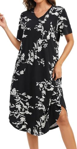 Nightgowns for Women Cotton Short Sleeve Long Night Gowns with Pockets in Kuwait