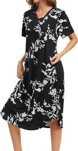 Nightgowns for Women Cotton Short Sleeve Long Night Gowns with Pockets in Kuwait