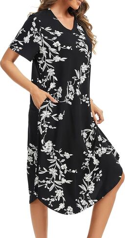 Nightgowns for Women Cotton Short Sleeve Long Night Gowns with Pockets in Kuwait