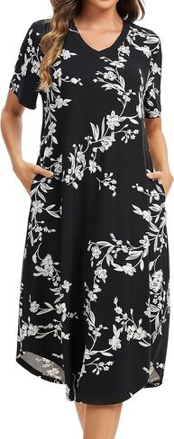 Nightgowns for Women Cotton Short Sleeve Long Night Gowns with Pockets in Kuwait