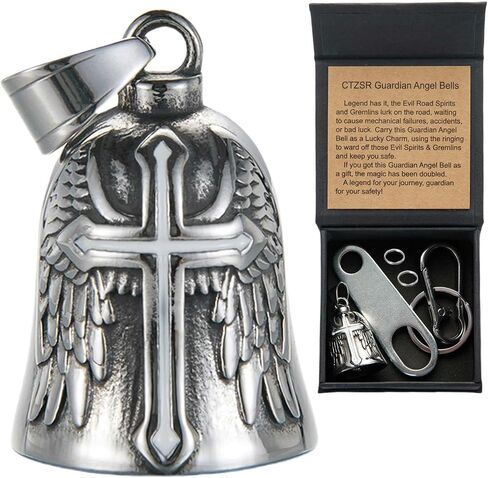 Motorcycle Bell Guardian Angel - Goy Luck Charm Gift مع صندوق هدايا وبطاقة أسطورة وسلسلة مفاتيح وشماعات in Saudi Arabia