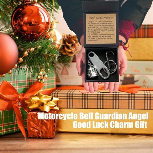 Motorcycle Bell Guardian Angel - Goy Luck Charm Gift مع صندوق هدايا وبطاقة أسطورة وسلسلة مفاتيح وشماعات in Saudi Arabia
