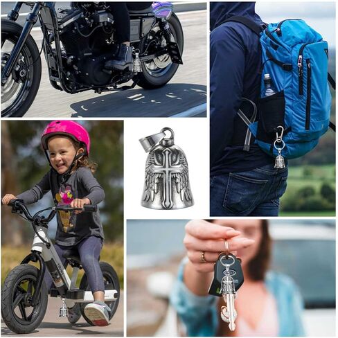 Motorcycle Bell Guardian Angel - Goy Luck Charm Gift مع صندوق هدايا وبطاقة أسطورة وسلسلة مفاتيح وشماعات in Saudi Arabia