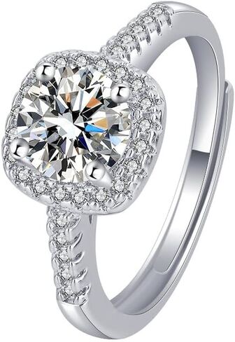 1 CT Moissanite Engagement Ring for Women – 925 Sterling Silver, White Gold Plated, Adjustable Round Promise & Wedding Band Ring in Saudi Arabia