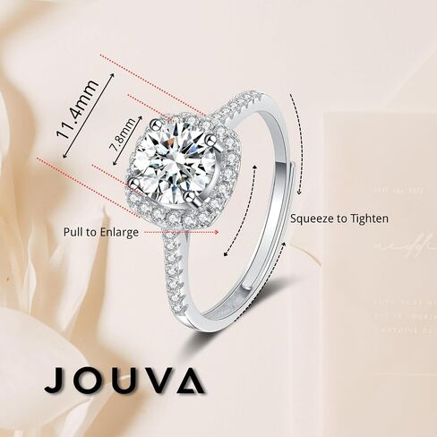 1 CT Moissanite Engagement Ring for Women – 925 Sterling Silver, White Gold Plated, Adjustable Round Promise & Wedding Band Ring in Saudi Arabia