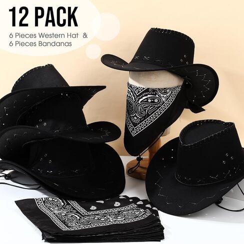 Zhanmai 12 Pieces Cowboy Hats and Bandanas Bulk Western Cowboy Cowgirl Hats Costume Party Favors(Multicoloured) in Saudi Arabia