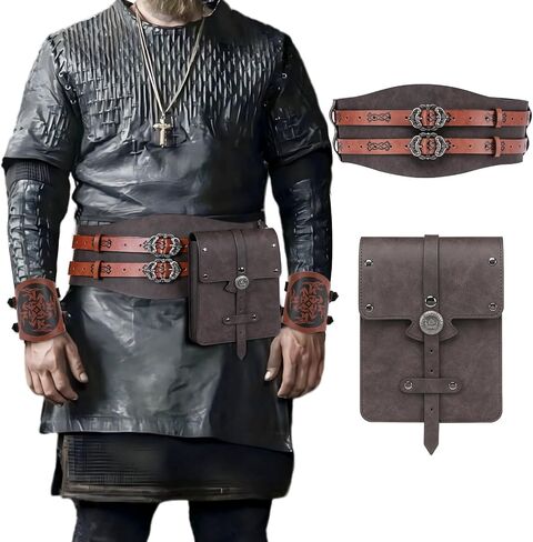 Renaissance Accessories Set – Medieval Belt, Leather Bracers & Belt Pouch for LARP, Renaissance Fair & Cosplay in Saudi Arabia