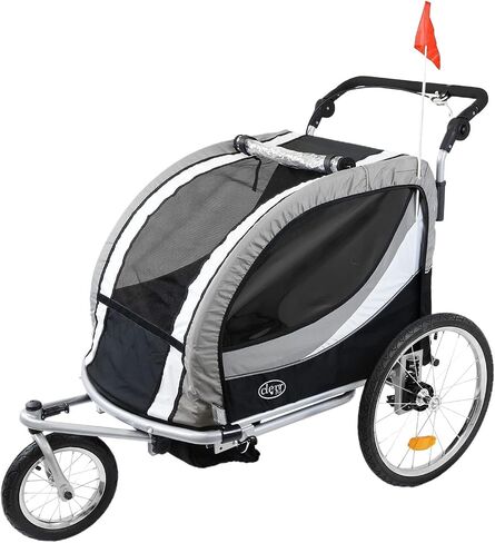 ClevrPlus Deluxe 3-in-1 Double 2 Seat Bicycle Bike Trailer Jogger Stroller for Kids Children | Foldable Collapsible w/Pivot Front Wheel in Saudi Arabia