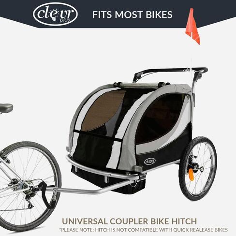 ClevrPlus Deluxe 3-in-1 Double 2 Seat Bicycle Bike Trailer Jogger Stroller for Kids Children | Foldable Collapsible w/Pivot Front Wheel in Saudi Arabia