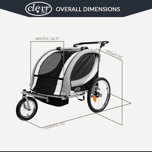 ClevrPlus Deluxe 3-in-1 Double 2 Seat Bicycle Bike Trailer Jogger Stroller for Kids Children | Foldable Collapsible w/Pivot Front Wheel in Saudi Arabia