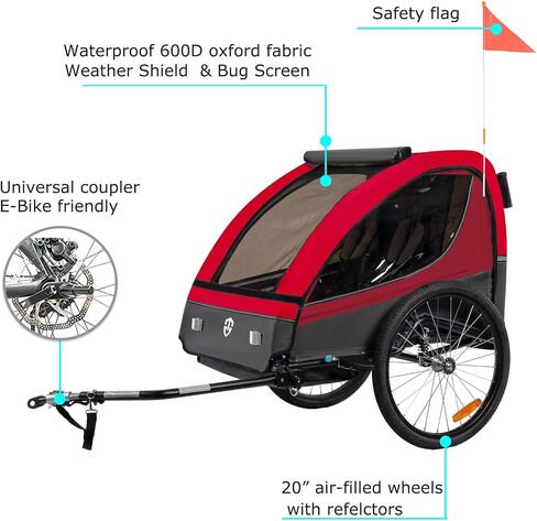 Tiggo vs Suspension Bike Trailer & Stroller 2 in 1 مقعد مزدوج للأطفال الصغار والأطفال و child Bicycle Carrier Gogger in Kuwait